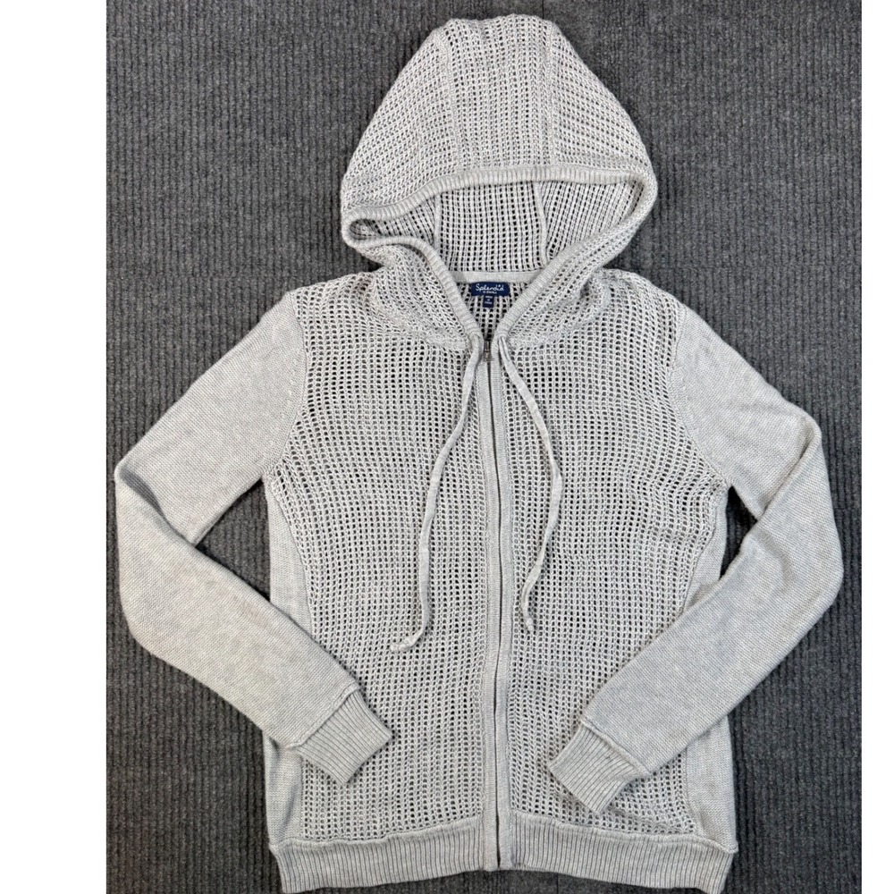 Splendid Womens Grey Open Mesh Knit Silk Blend Full Zip Hoodie XS